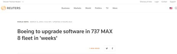 波音公司发表声明 将对737MAX8软件系统进行更新
